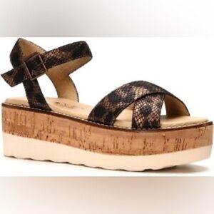 Boutique by Corkys | “Fluffie” Platform Wedge Sandals in Dark Snakeskin Print